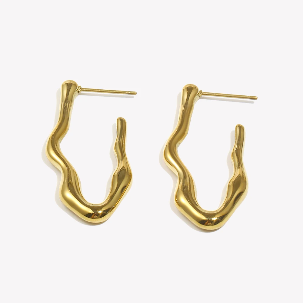 E.B.belle Wave V-shaped Drop Earrings Cool Tarnish Free 18K Gold Plated Gift Silver Color 316L Stainless Steel Decoration