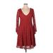 Torrid Cocktail Dress - A-Line Plunge 3/4 sleeves: Burgundy Print Dresses - Women's Size 1X Plus