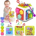 Baby Activity Cube Montessori Sensory Toy Shape Sorter for Children 1 2 Years Pull String Montessori