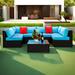 Latitude Run® 5 Pieces PE Rattan Sectional Outdoor Furniture Cushioned U Sofa Set w/ 2 Pillow Synthetic Wicker/All - Weather Wicker/Wicker/Rattan | Wayfair