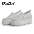 Fujin vera pelle di mucca 7cm piattaforma zeppa scarpe da donna Sneakers robuste Slip on tacco