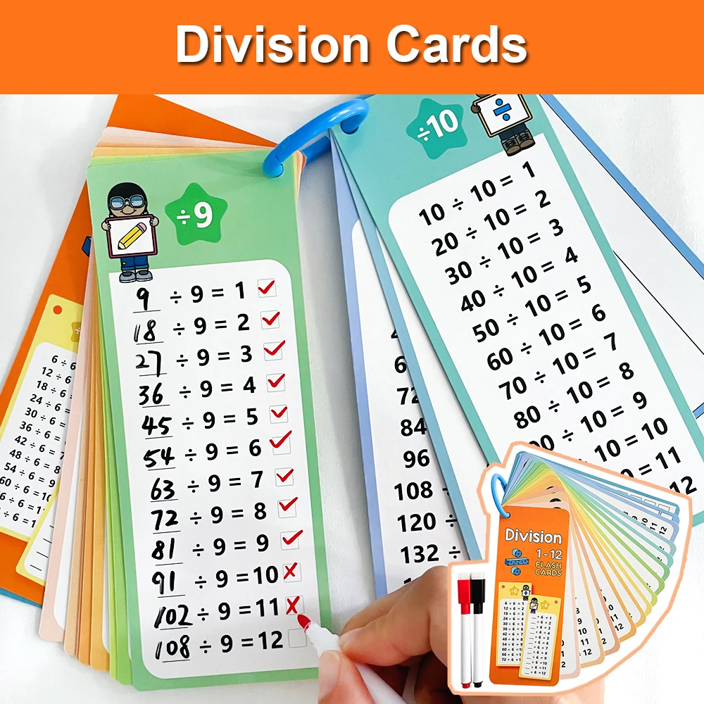 1–12 Division Facts Charts, Division Table Cards, Self Check Math Learning Tool, Montessori Mathematical Training, Lehrmittel Image