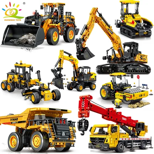 Huiqibao Engineering LKW Baustein Bagger Bulldozer Kran Auto Ziegel Stadt Bau Spielzeug für Kinder