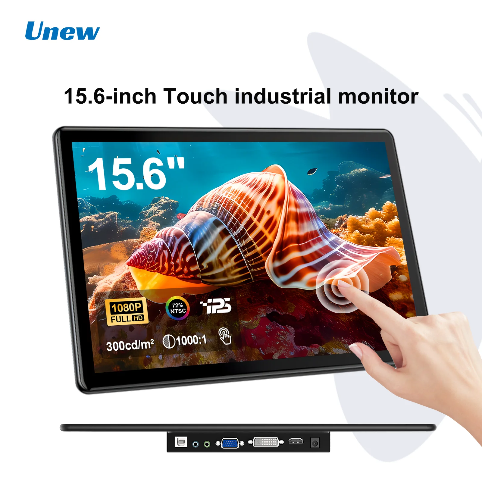 Unew 15,6-Zoll-Touchscreen-Monitor 1920 x 1080 60 Hz 16:9 IPS-Display HDMI Typ-C VGA DVI für Raspberry Pi Industrial CCTV 75 * 75 mm VESA Image
