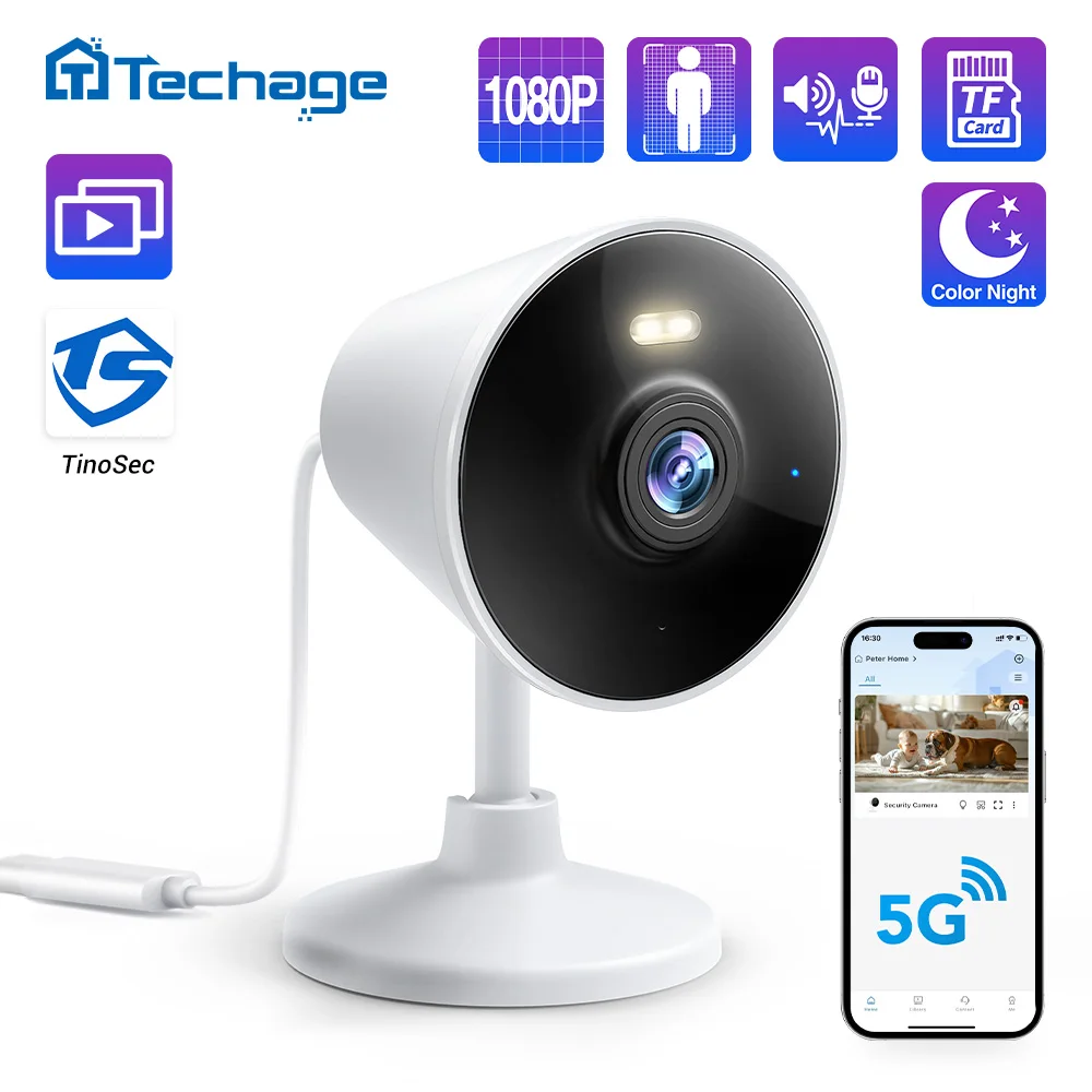 Techage 2MP HD 1080P Drahtlose IP-Kamera Mini Home WiFi Überwachungskamera Zwei-Wege-Audio Indoor Menschliche Erkennung Unterstützung Alexa Image