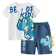 2024 Sommer neue Cartoon Dinosaurier setzt Jungen Mode Kurzarm Baumwolle Tops Sport Shorts Kinder