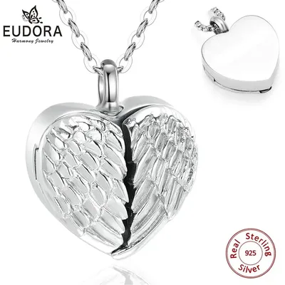 Eudora Sterling Silber Herz Medaillon Herz feuerbestattung memorial asche urne flügel geöffnet Image