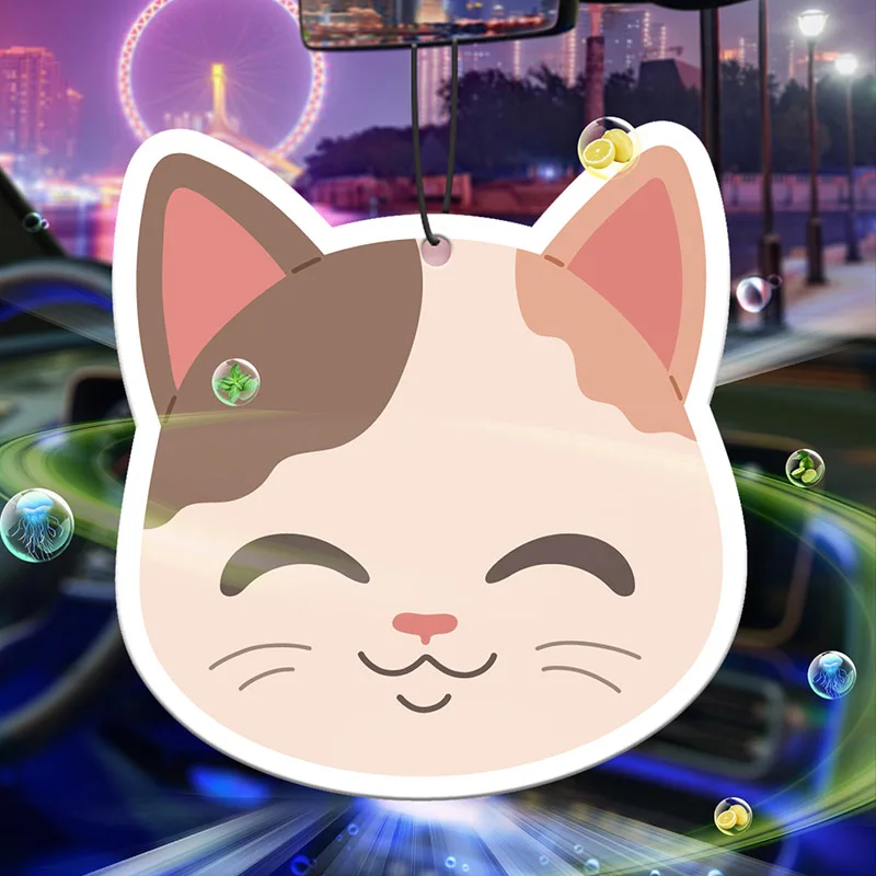 Niedliche lächelnde Katze Auto Parfüm Aroma therapie Tabletten Lufter frischer Rückspiegel Anhänger Anhänger Cartoon Animation Luft auslass Image