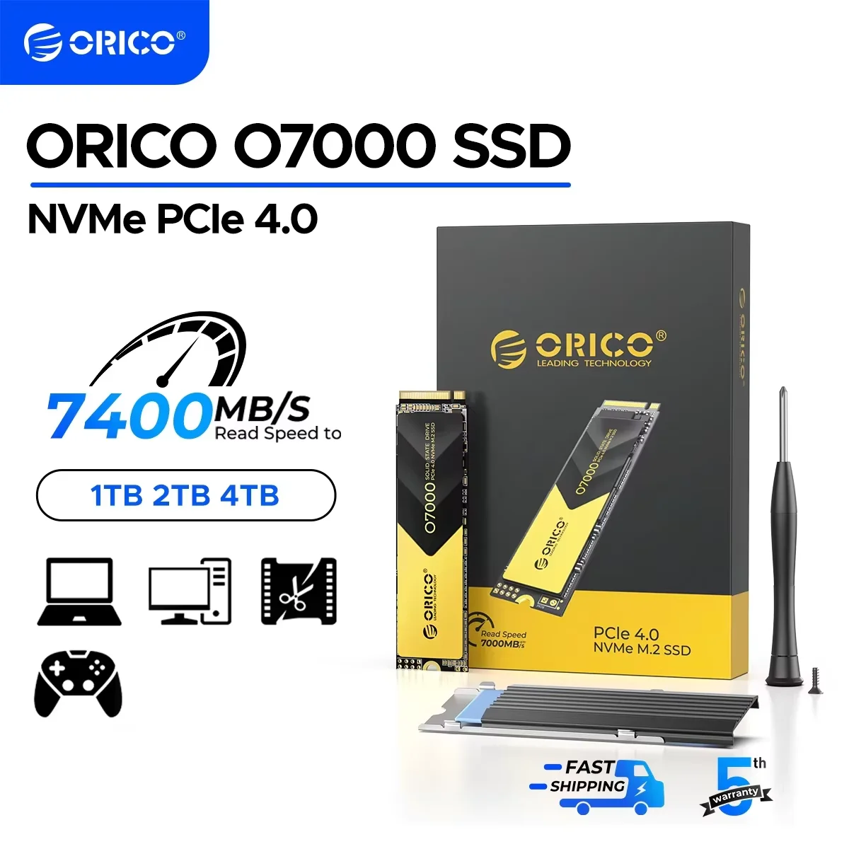 ORICO PCIe4.0 M.2 NVMe SSD PS5 Gaming 7400 MB/s Internes Solid-State-Laufwerk M Key 2280 SSD für Content Creators 1 TB/2 TB/4 TB O7000 Image