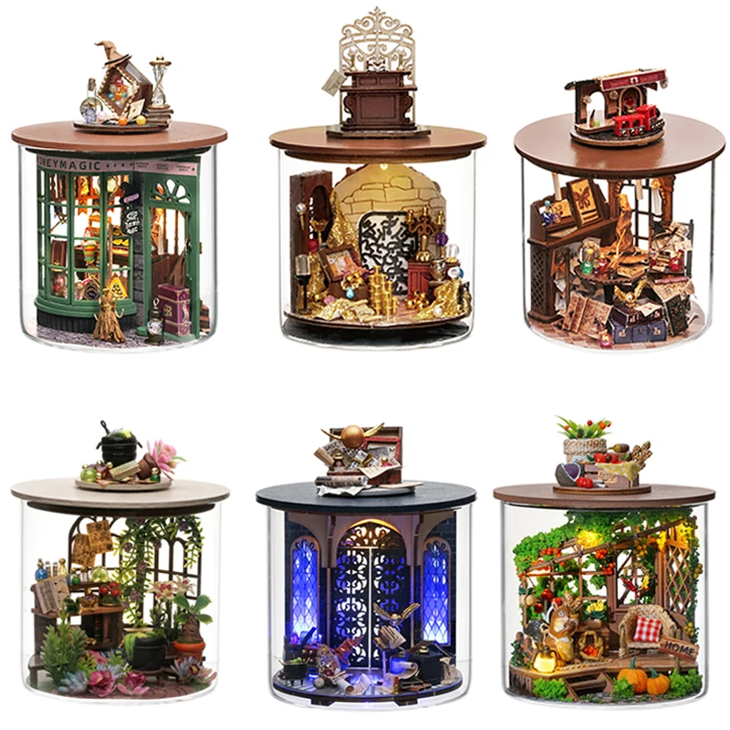 Mini-DIY-Kit aus Holz für Puppenhaus, Herstellung und Zusammenbau von Raummodellen, Spielzeug, Heim- und Schlafzimmerdekorationen mit Möbeln, Puppenhaus