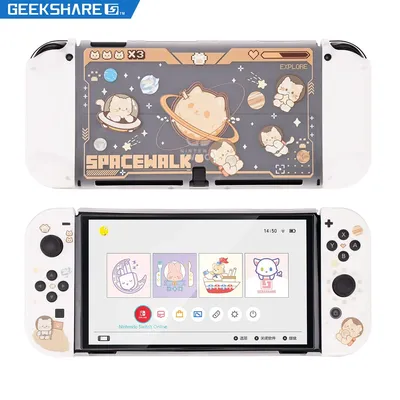 GeekShare Offizielle Fall Für Nintendo Schalter Oled Nette Raum Katze Durchlässige Harte Split Shell Image