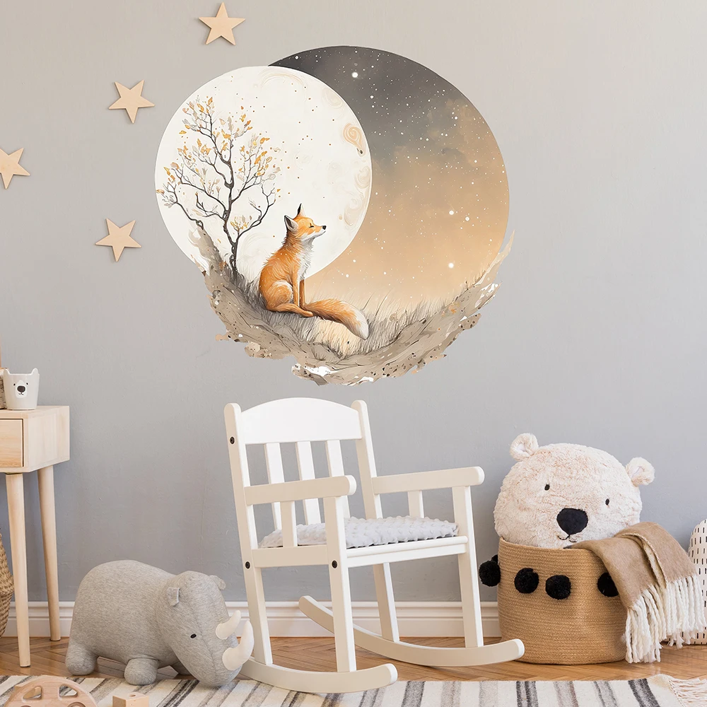 Fuchs Baum Mond Runde Wandaufkleber Wohnzimmer Schlafzimmer Dschungel Wald Tier Wandtattoo Wohnzimmer Home Decor