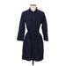 J.Crew Factory Store Casual Dress - Shirtdress High Neck 3/4 sleeves: Blue Print Dresses - Women's Size Small