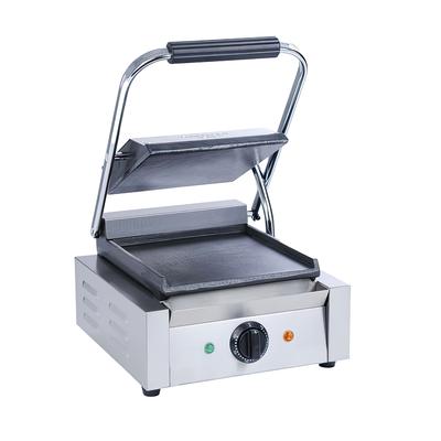 MoTak PGSS9 Single Commercial Panini Press w/ Cast Iron Smooth Plates, 120v, Stainless Steel, Smooth Cast Iron Plates