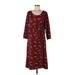 Lands' End Casual Dress - A-Line Scoop Neck 3/4 sleeves: Burgundy Dresses - Women's Size Large