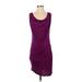 Velvet Casual Dress - Party Cowl Neck Sleeveless: Purple Print Dresses - Women's Size Small