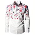 Floral Décontractées Homme Chemise Extérieur Plein Air Casual Quotidien Automne hiver Col rabattu manche longue Noir Blanche Jaune S M L Chemise