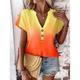 Femme T shirt Tee A Ombre Dégradé de Couleur du quotidien Sortie Imprimer Jaune Manche Courte mode Col V Eté