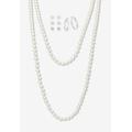 Women's Simulated Pearl Silvertone Endless Necklace And Earrings Set, 70 Inches by Roamans in Silver