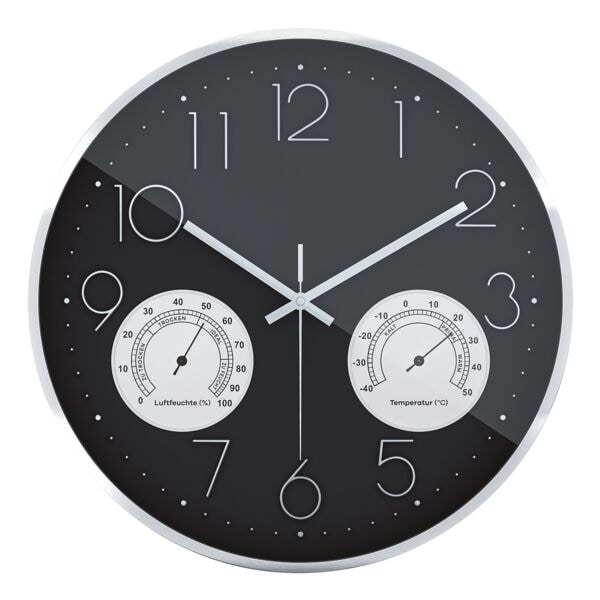Mebus Quarz-Wanduhr mit Thermo-/ Hygrometer - 35 cm schwarz, 35 cm Image