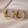 Boucles d'oreilles à nœud brillant en acier inoxydable doré pour femmes boucle d'oreille créole