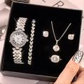 5 In 1 Quartz Watch for Women Rhinestone Watch Jewelry Set Fancy Women Watches Jewelry Sophisticated And Stylish Women Watch