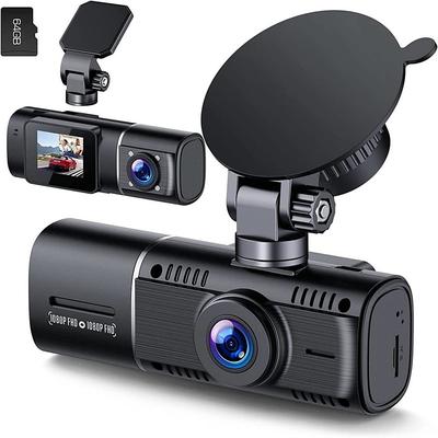 Dual Dash Cam with 64GB Micro SD Card, 1080P Front and Inside Dash Camera for Cars IR Night Vision Car Camera for Taxi Parking Monitor HDR Motion Detection Suction Cup