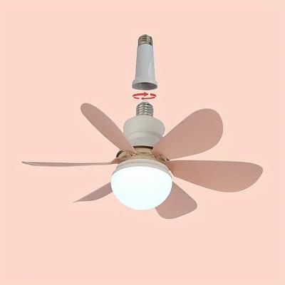 Socket Fan Lamp E27 Base Wireless Remote Control LED Bulb Ceiling Fan Replacement for Bedroom Living Room Kitchen Balcony