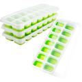 Ice Cube Trays 4 Pack, Easy-Release Silicone Flexible 14-Ice Cube Trays with Spill-Resistant Removable Lid, LFGB Certified and BPA Free, for Cocktail, Freezer, Stackable Ice Trays with Covers