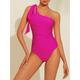 Solid Color One Shoulder Onepiece Swimsuit