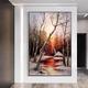 hand-painted oil painting Sunrest snow scene birch forest decorative painting landscape painting large Canvas art gift Christmas gift Rolled Canvas (No Frame)
