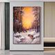 hand-painted oil painting Sunrest snow scene birch forest decorative painting landscape painting large Canvas art gift Christmas gift Rolled Canvas (No Frame)