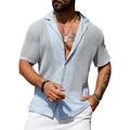 Men's Shirt Button Up Shirt Black White Light Green Sky Blue khaki Short Sleeves Solid / Plain Color Open Front Daily Wear Hole Clothing Apparel Tropical