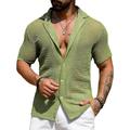 Men's Shirt Button Up Shirt Black White Light Green Sky Blue khaki Short Sleeves Solid / Plain Color Open Front Daily Wear Hole Clothing Apparel Tropical