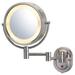 JERDON Two-Sided Wall-Mounted Makeup Mirror with Halo Lighting - Lighted Makeup Mirror with 5X Magnification & Wall-Mount Arm - Plug in Round Mirror with Nickel Finish Wall Mount - Model HL65N