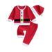 wybzd Toddler Girls Boys Christmas Outfits Tops Long Pants Santa Hat Set