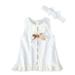 KDFJPTH Toddler Outfits Girl S Wear Round Collar Pure Color Lace Short Sleeve Dress Bow Scarf Suit Clothes Set