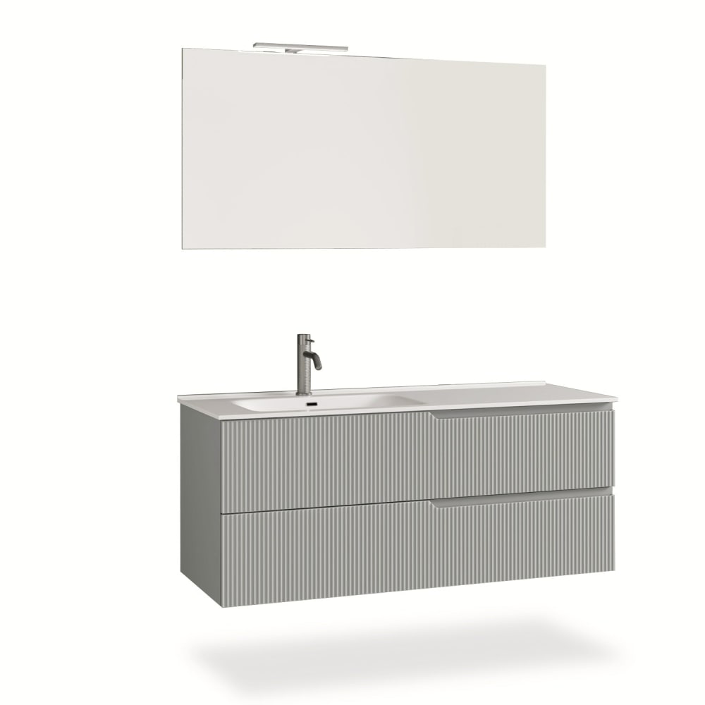 Meuble de salle de bain baignoire gauche 4 pièces en MDF gris mat