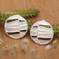 Magical Circles,'Modern Textured Circular Sterling Silver Button Earrings'