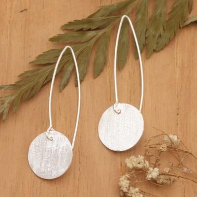 'Minimalist Round Sterling Silver Drop Earrings from Bali'