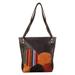 Round Mosaics,'Leather Shoulder Bag in Black with Handwoven Accent'