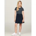Tommy Hilfiger Kids' Essential Flag Stripe Belted Skater Dress, Desert Sky