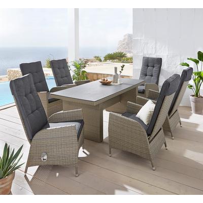 Garten-Essgruppe KONIFERA "Brisbane", grau (braun, anthrazit), Polyrattan, Sitzmöbel-Sets, Aluminium/Polyrattan, Tischplatte aus Stone-Spray-Glas in Steinoptik, Topseller Image