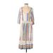 Zara Casual Dress - A-Line Scoop Neck 3/4 sleeves: White Stripes Dresses - Women's Size Small