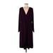 LOGO by Lori Goldstein Casual Dress - Midi V-Neck Long sleeves: Burgundy Print Dresses - Women's Size Large