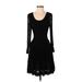 Casual Dress - Fit & Flare Scoop Neck Long sleeves: Black Print Dresses - Women's Size 4