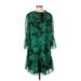 Calvin Klein Casual Dress High Neck 3/4 Sleeve: Green Print Dresses - Women's Size 4