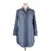 Chico's Casual Dress - Shirtdress Collared 3/4 sleeves: Blue Print Dresses - Women's Size Large