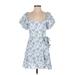 Trixxi Casual Dress - A-Line Square Short sleeves: Blue Print Dresses - New - Women's Size Small