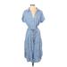 Shein Casual Dress - Shirtdress Collared Short sleeves: Blue Floral Dresses - Women's Size 4